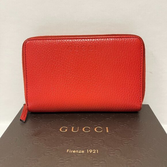 GUCCI Red  Leather Zip Around Wallet - Preowned - Picture 1 of 10